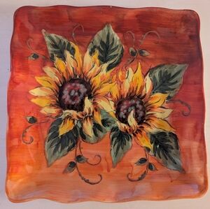 Sunset Sunflower Square Dinner Plate Orange Red Yellows Maybe Maxcera Floral